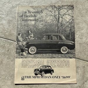 Vintage 1958 Triumph Sedan with Bulldog ad from Road & Track